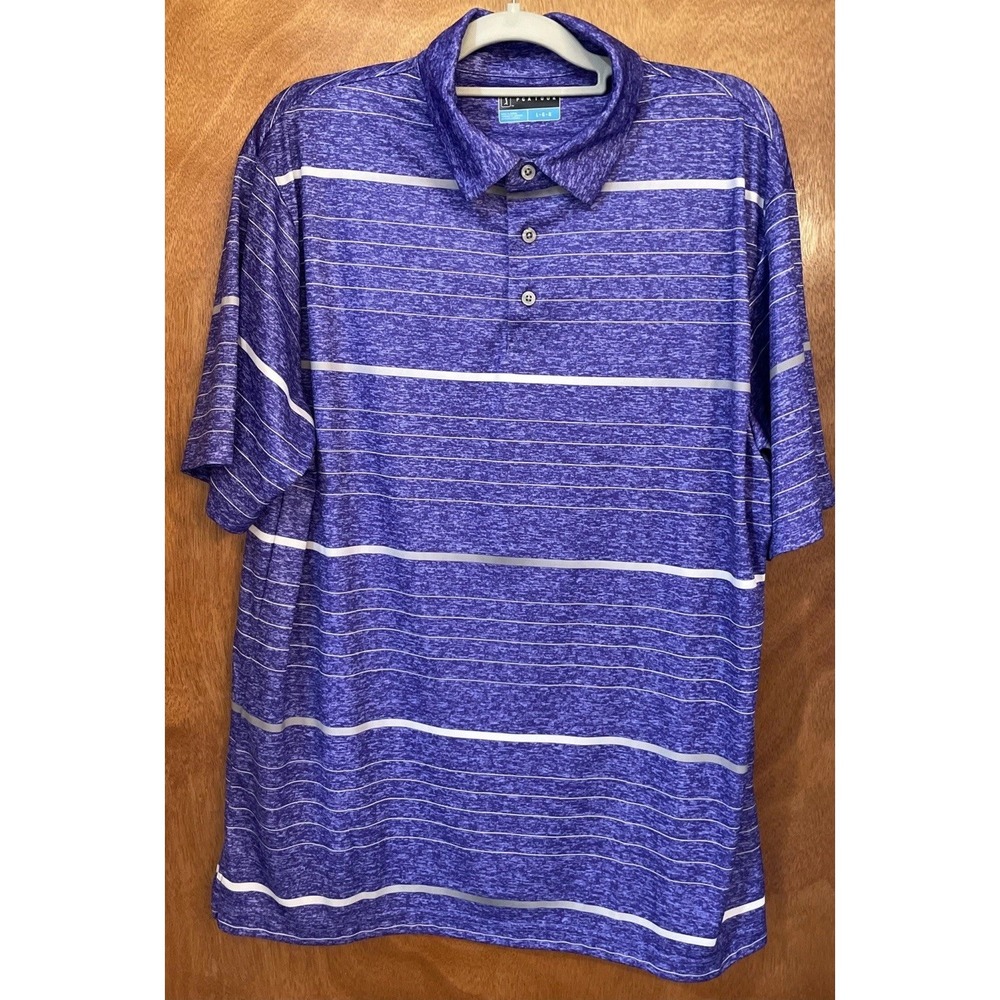 PGA TOUR PRO SERIES Purple Variated Stripe Polo Golf Shirt - Size Large Dry Fit